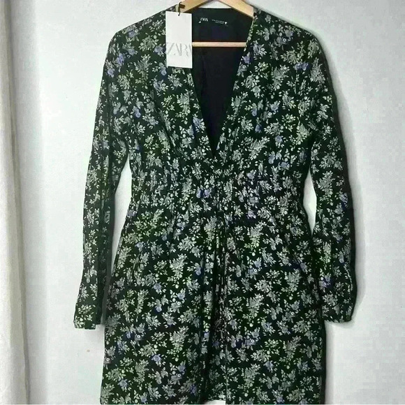 Zara Textured Weave Floral Mini Black Cottagecore Dress Medium - Picture 2 of 7